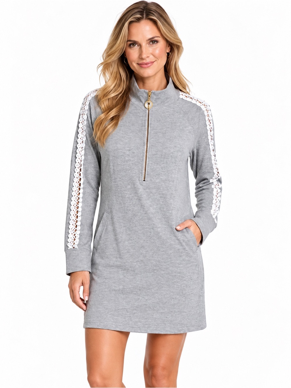 Lilly Pulitzer skipper solod Gray Lace-Trim Half-Zip Mini Dress